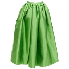 PRADA 2022 Kelly Green duchesse silk wool evening full midi skirt IT42 M