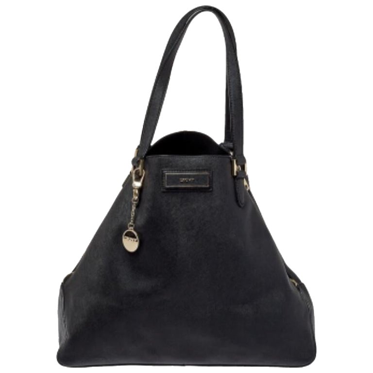 DKNY Black Saffiano Leather Double Zip Tote For Sale