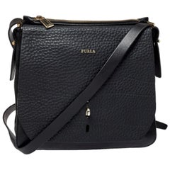 Furla Black Leather and Suede Messenger Bag