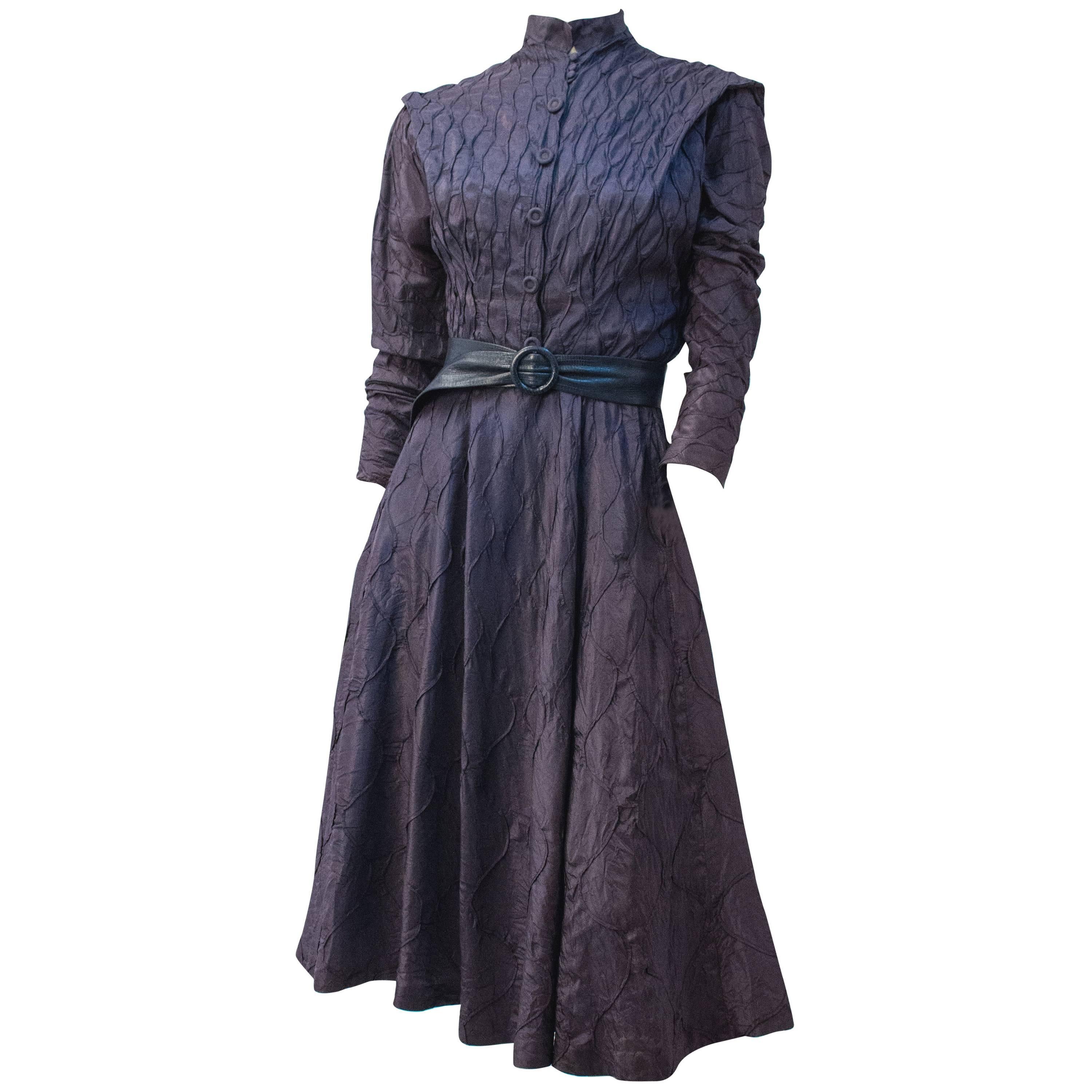 50s Ceil Chapman Aubergine Smocked Dress For Sale