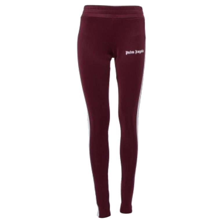 Palm Angels Burgundy Logo Printed Jersey Side Strip Detail Track Leggings L For Sale