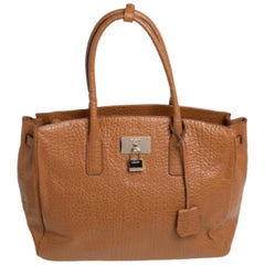 DKNY Caramel Brown Pebbled Leather Padlock Tote