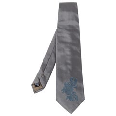 Emporio Armani Grey Floral Detail Silk Traditional Tie