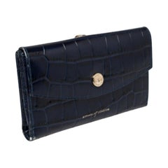 Aspinal Of London Blue Crocodile Embossed Leather Bifold Wallet