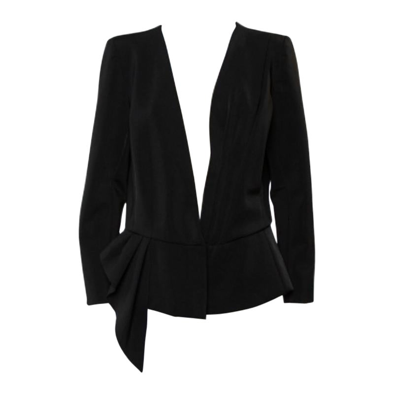 Oscar de la Renta Black Knit Draped Detail Collarless Button Front Blazer XL For Sale