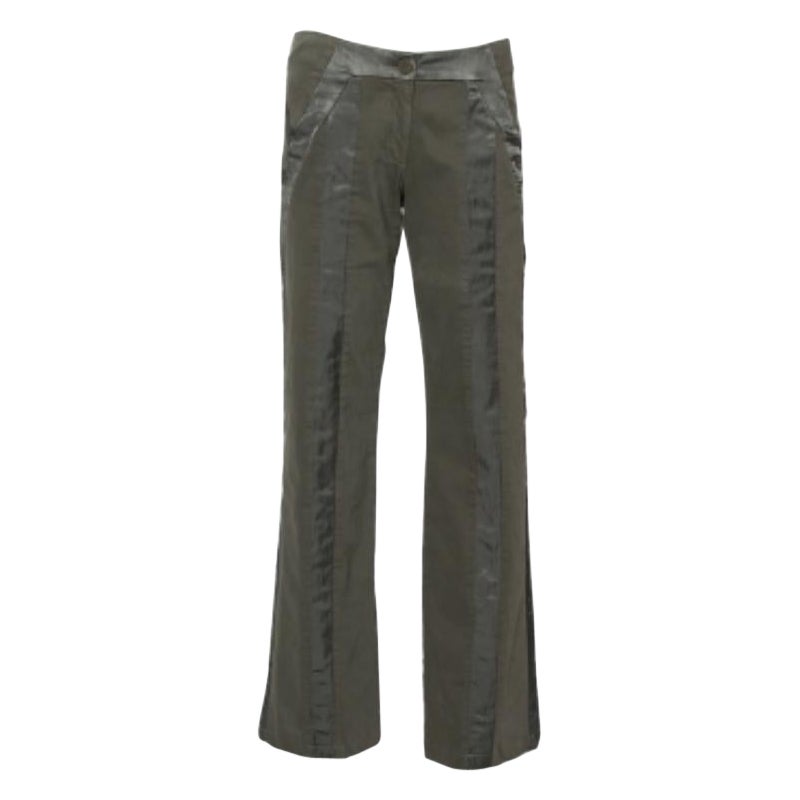 Emporio Armani Military Green Cotton Satin Trim Detail Trousers S For Sale