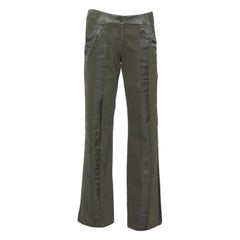 Used Emporio Armani Military Green Cotton Satin Trim Detail Trousers S