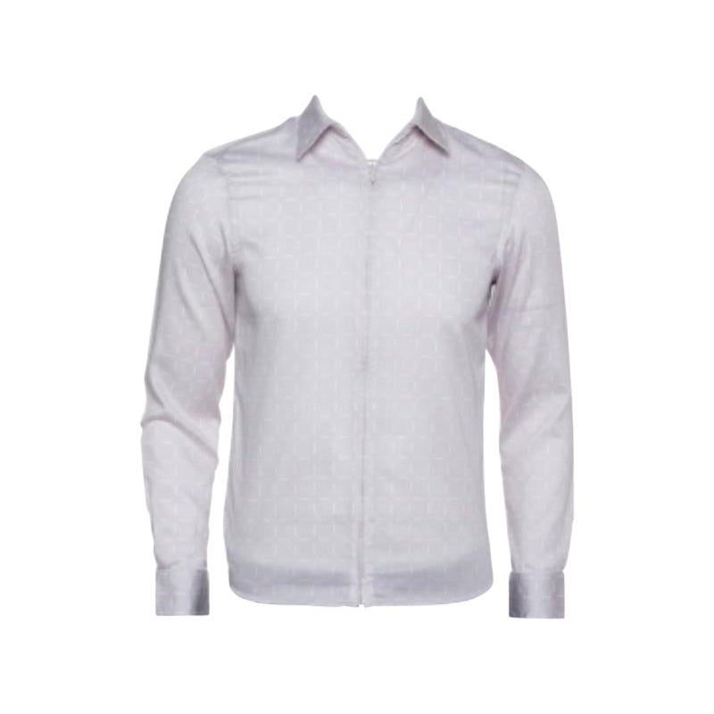 Emporio Armani Beige Printed Cotton Zipper Front Shirt M For Sale