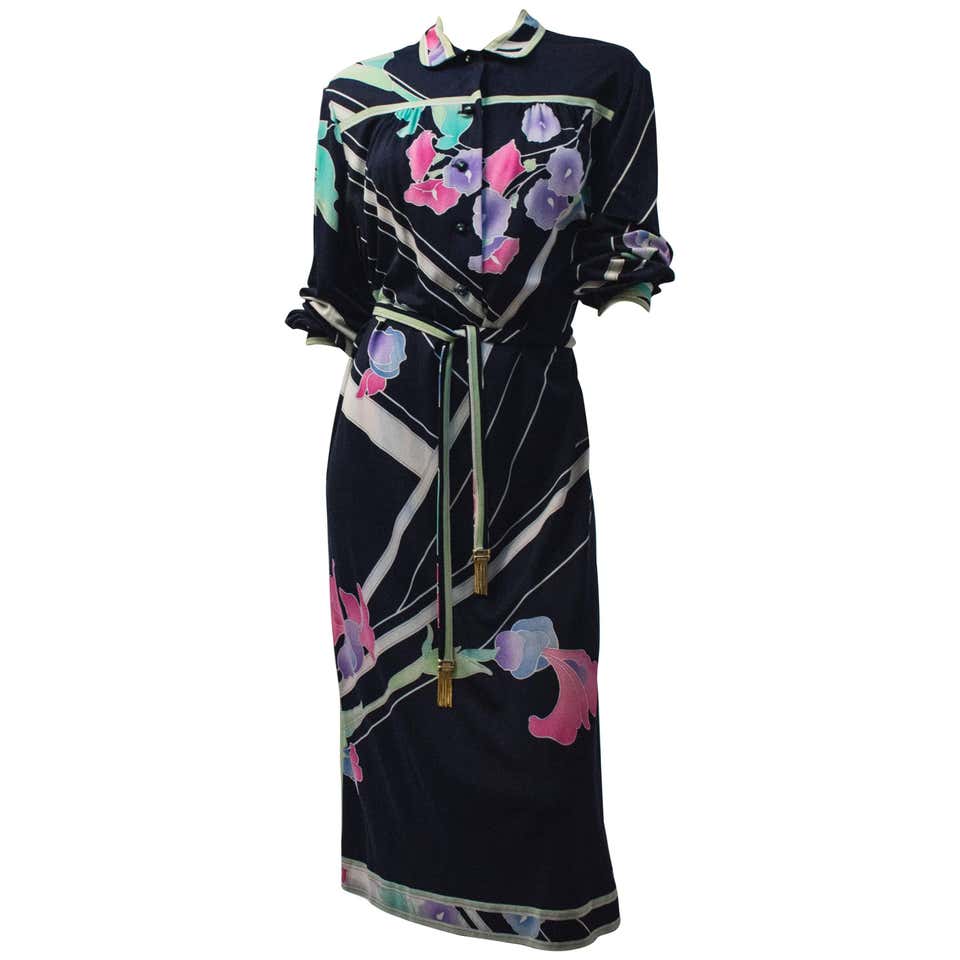 80s Leonard Print Silk Jersey Dress For Sale at 1stDibs
