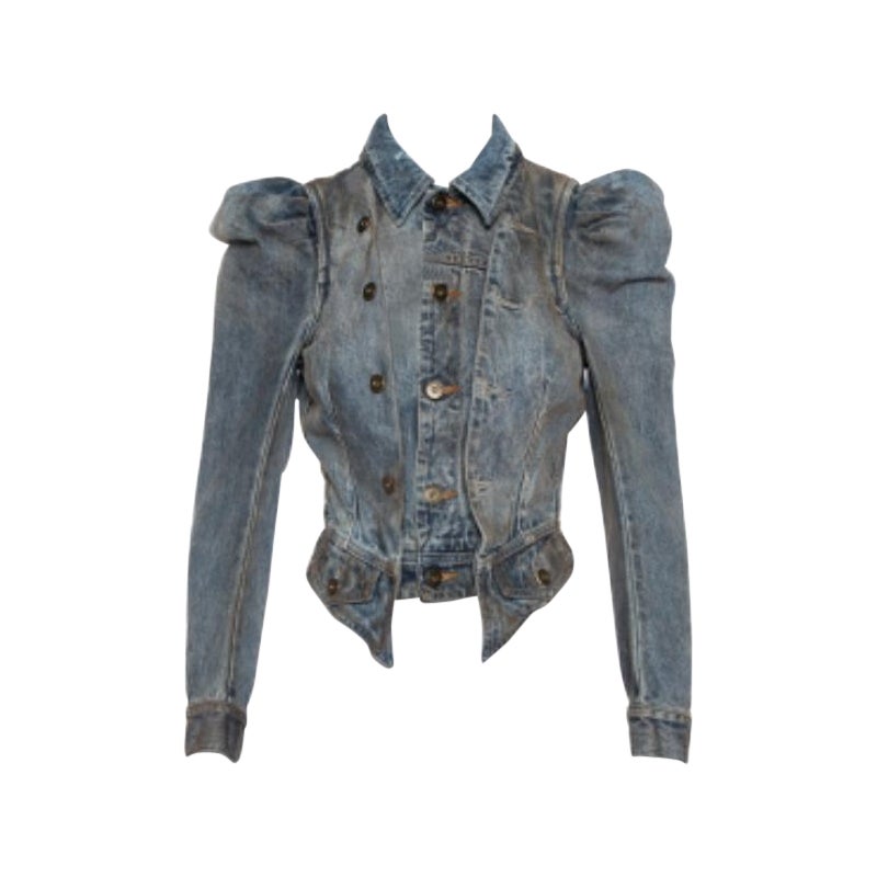 Faith Connexion Blue Denim Muddy Distressed Victorian Jacket XXS For Sale