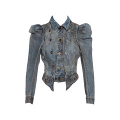 Faith Connexion Blue Denim Muddy Distressed Victorian Jacket XXS