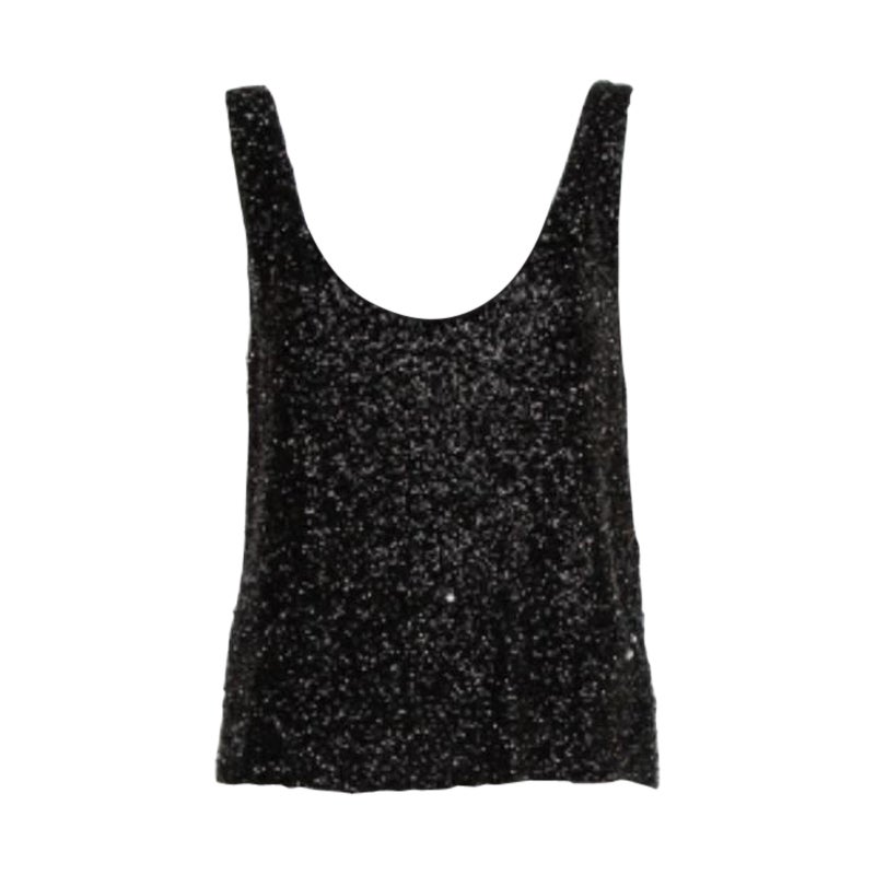 Retrofete Black Sequin & Bead Embellished Synthetic Tank Top L For Sale