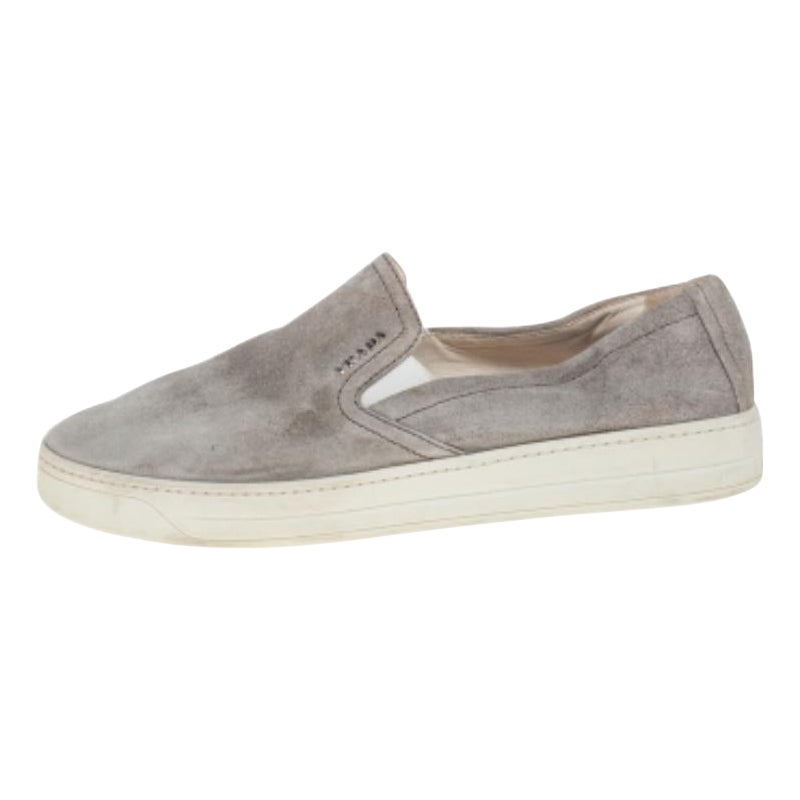 Prada Sport Grey Suede Slip On Sneakers Size 38.5 For Sale