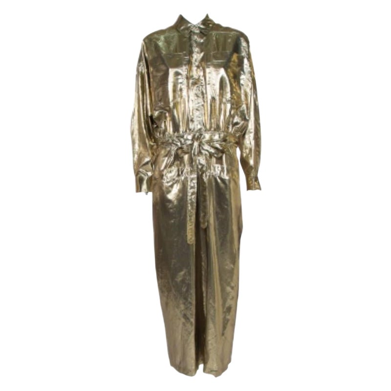 Attico Metallic Silk Belted Oversized Shirt Dress M For Sale