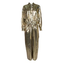 Attico Metallic Silk Belted Oversized Shirt Dress M
