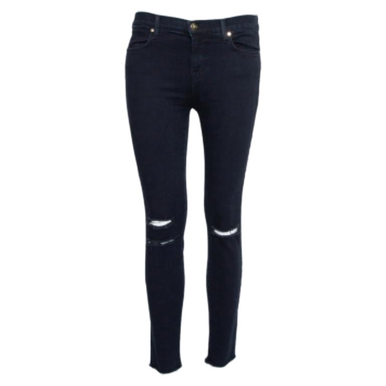 J Brand Navy Blue Denim Cropped Skinny Distressed Blue Mercy Jeans M For Sale