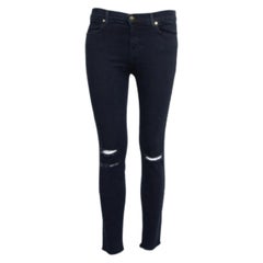 J Brand Navy Blue Denim Cropped Skinny Distressed Blue Mercy Jeans M