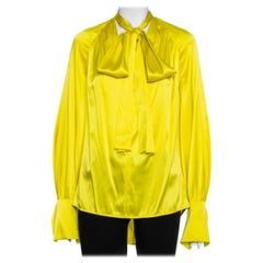 Petar Petrov Yellow Silk Satin Neck Tie Detail Draped Open Back Top S