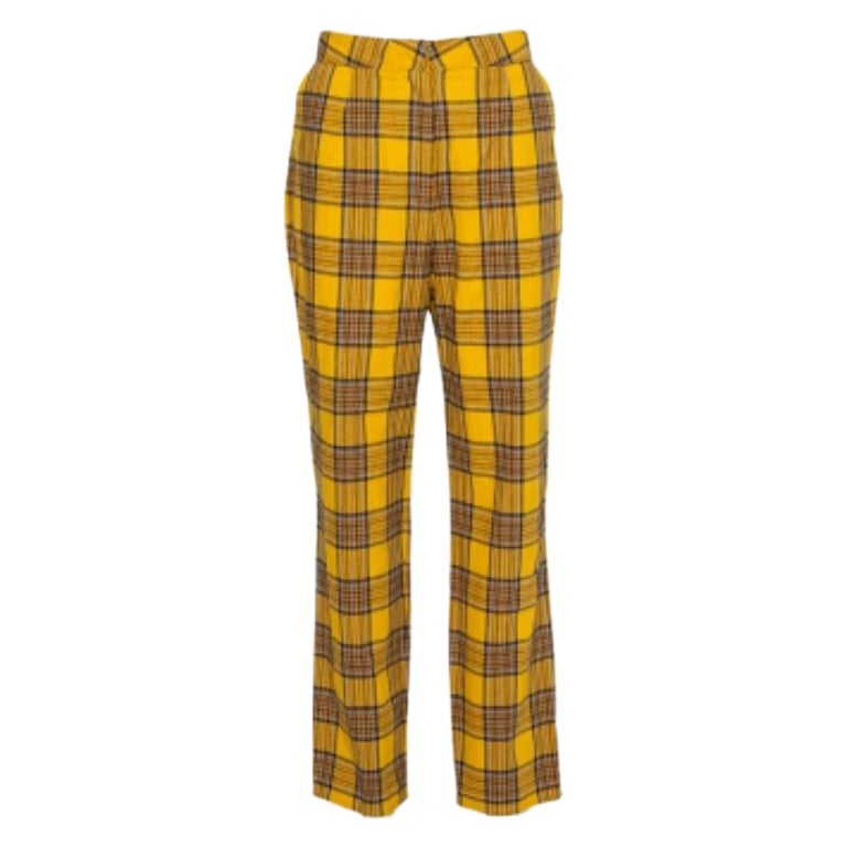 LPA Mustard Yellow Cotton Plaid Slim Trousers L For Sale