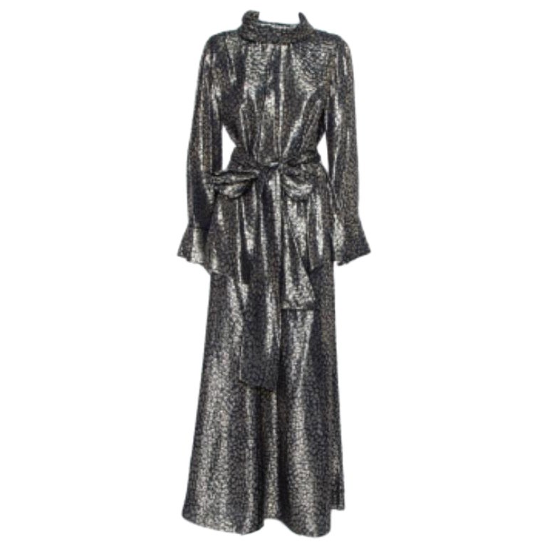 Layeur Metallic Fil Coupe Belted Tunic Top & Maxi Skirt L For Sale