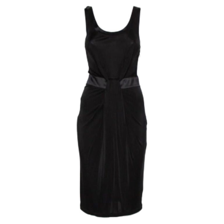 Emporio Armani Black Knit Contrast Trim Draped Detail Sleeveless Midi Dress S For Sale
