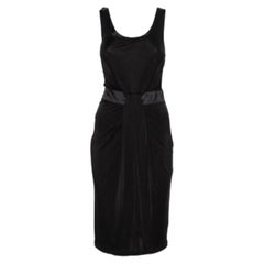 Emporio Armani Black Knit Contrast Trim Draped Detail Sleeveless Midi Dress S