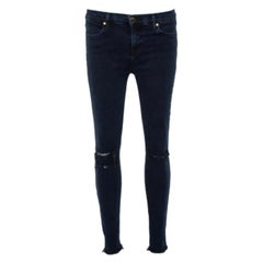 J Brand Navy Blue Denim Cropped Skinny Distressed Blue Mercy Jeans M