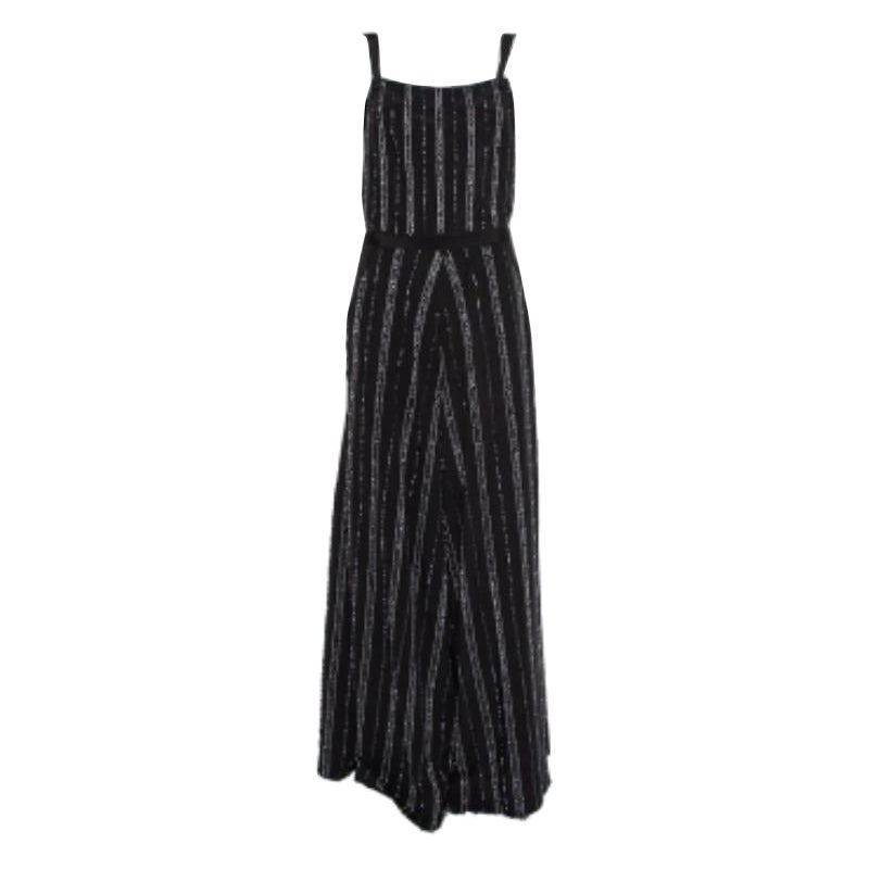 Bazza Alzouman Black Silk Sequin Embellished Open Back Wide Leg Jumpsuit L For Sale
