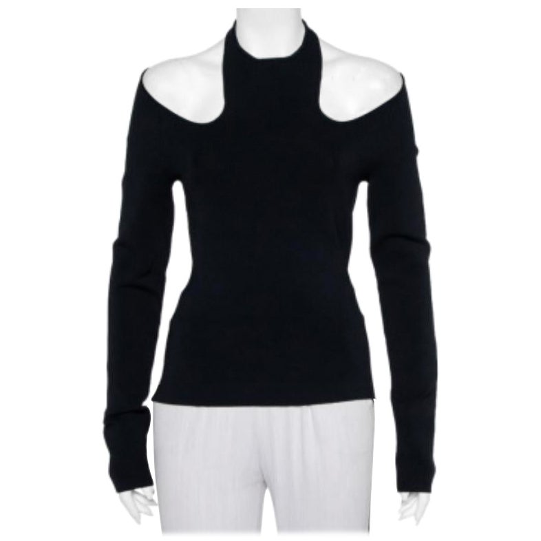 Dionlee Black Knit Cutaway Halterneck Long Sleeve Top L For Sale