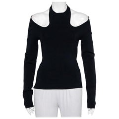Dionlee Black Knit Cutaway Halterneck Long Sleeve Top L
