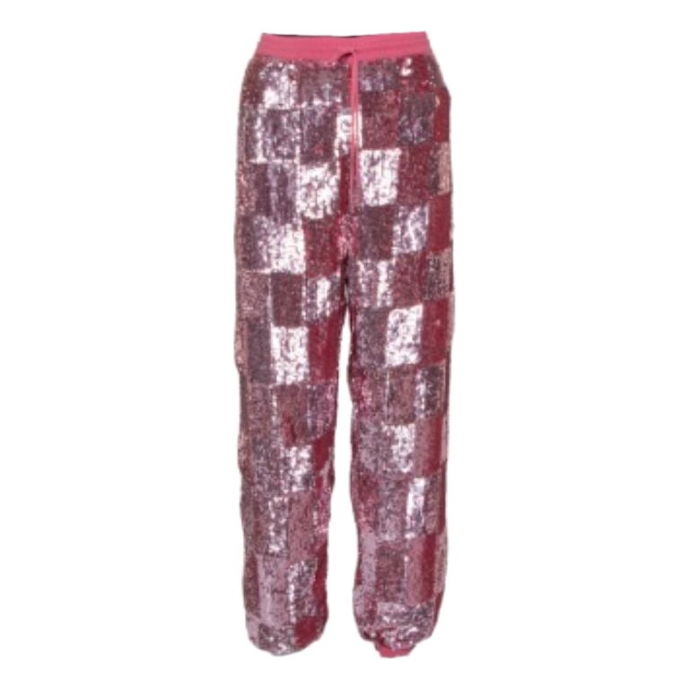 Retrofete Pink Sequin Embellished Chiffon Joggers L For Sale