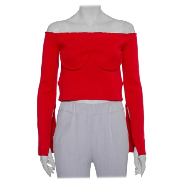 Orseund Iris Red Knit Off Shoulder Crop Top M For Sale