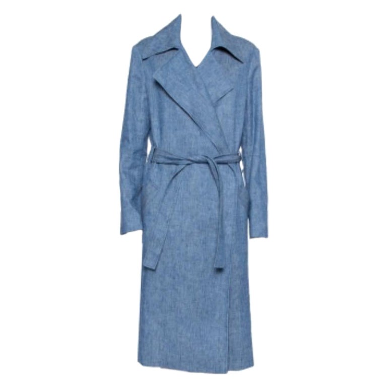 MSGM Blue Denim Tailored Belted Coat M For Sale
