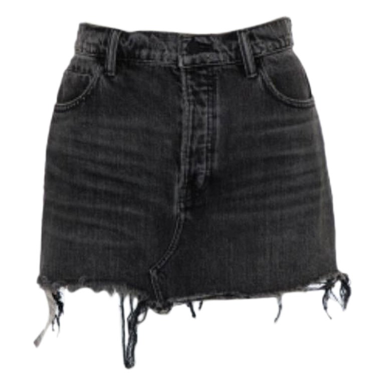 Denim X Alexander Wang Charcoal Grey Denim Distressed Frayed Hem Mini Skirt M For Sale
