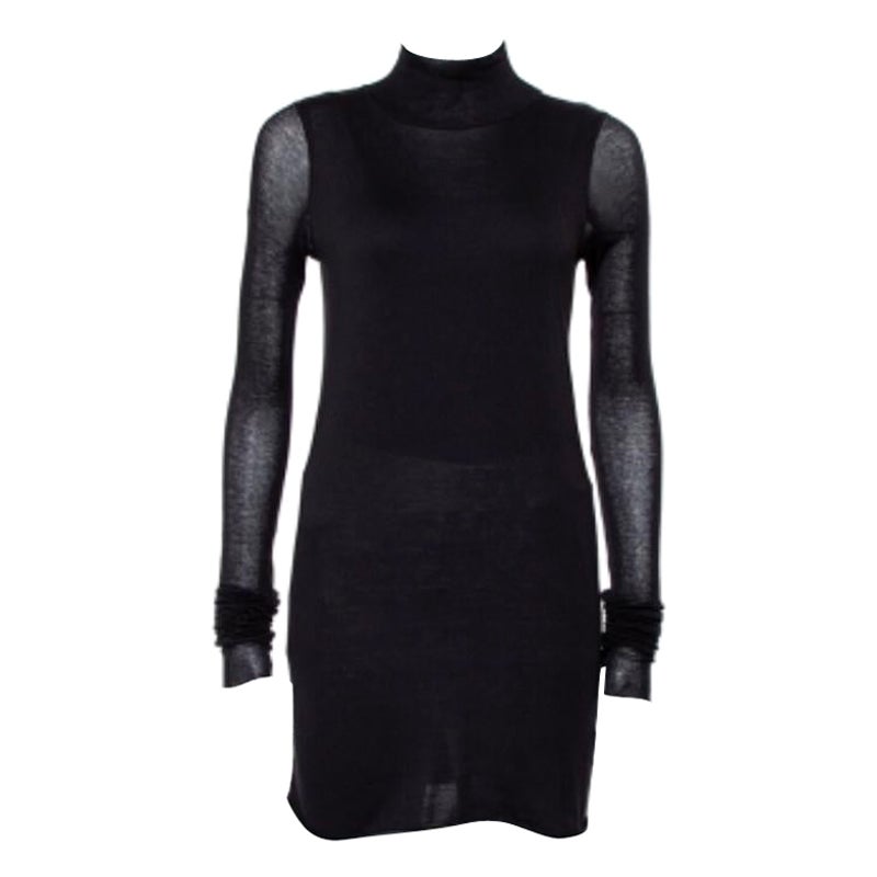 Rickowenslilies Black Knit turtleneck Long Sleeve Mini Dress M For Sale