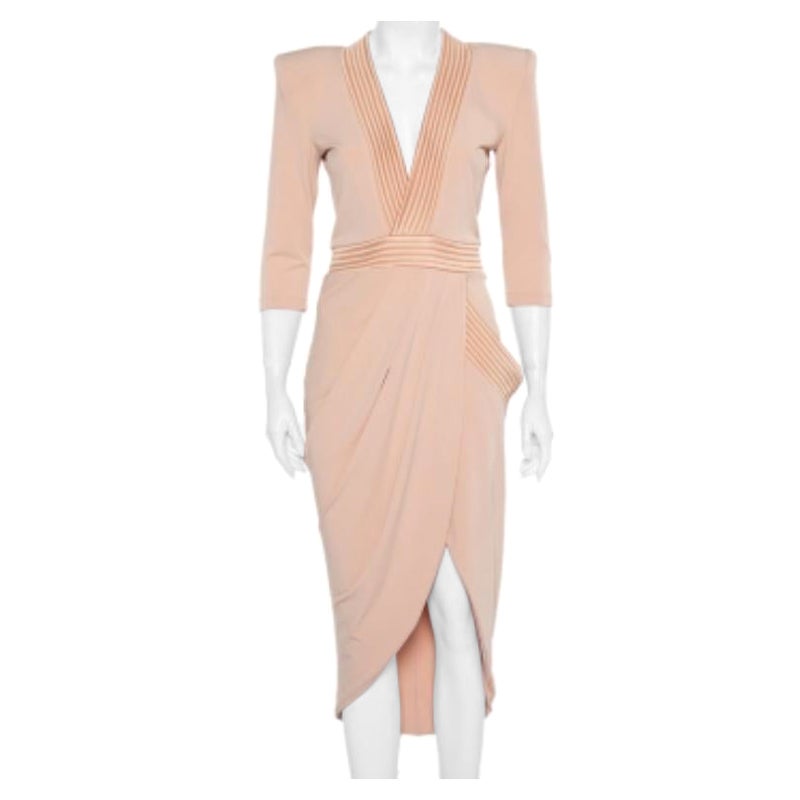 Zhivago Beige Knit Draped Faux Wrap Eye Of Horus Midi Dress M For Sale