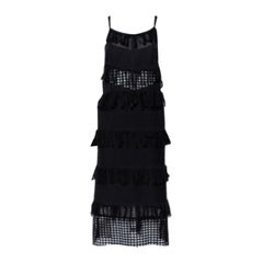 Sea Black Cotton Cutwork Paneled Fringed Midi Dress M