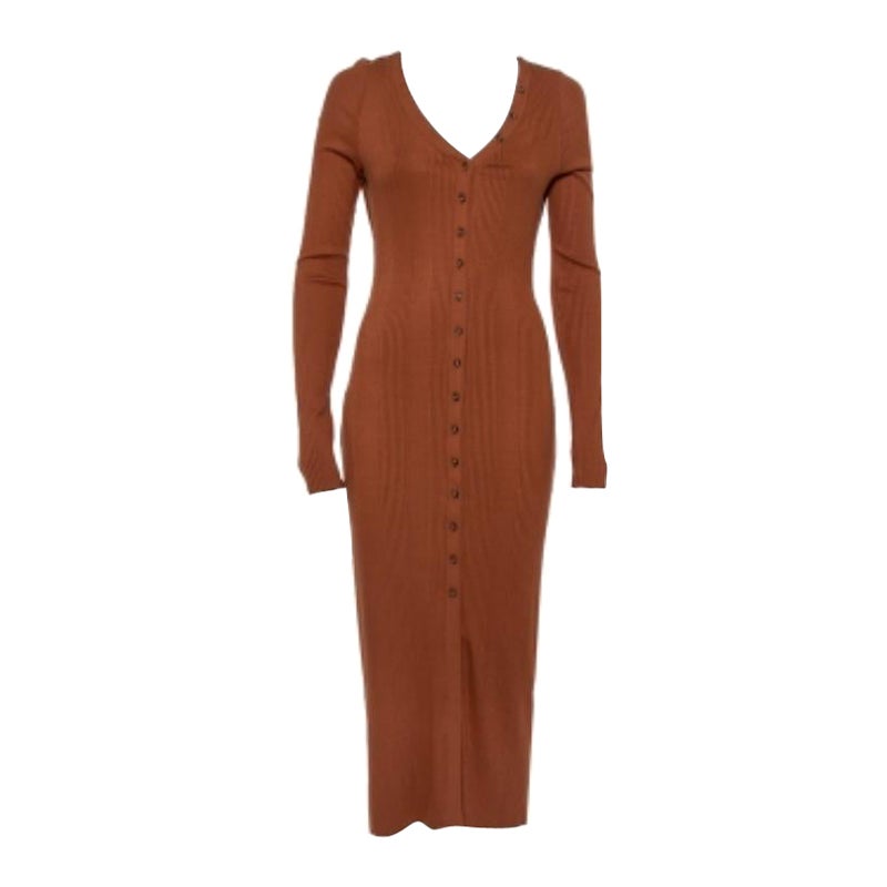 The Range Brown Rib Knit Button Front Midi Dress M For Sale