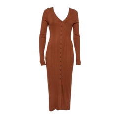 The Range Brown Rib Knit Button Front Midi Dress M