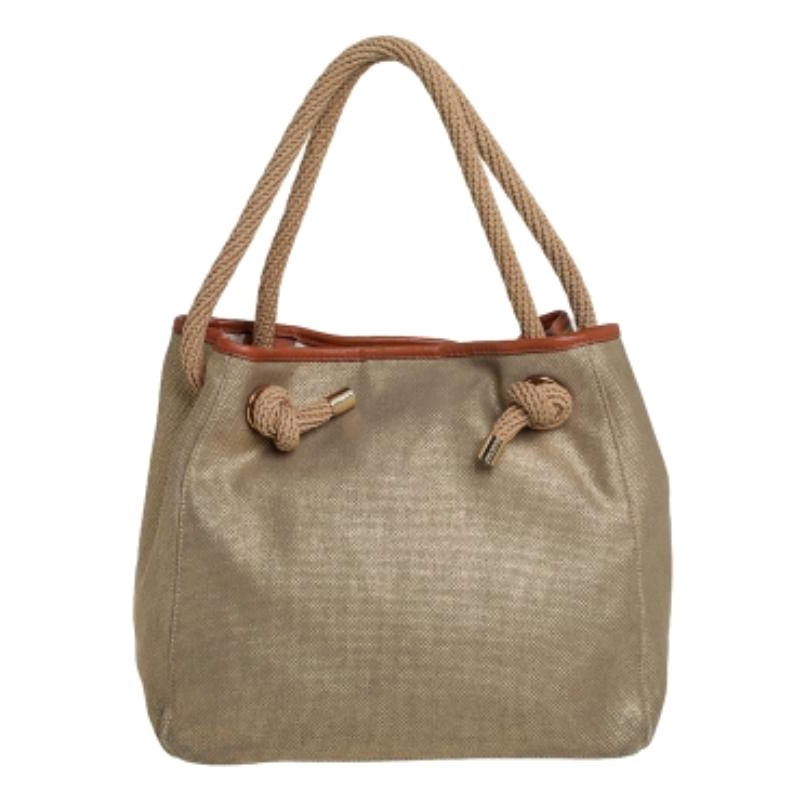 MICHAEL Michael Kors Metallic Beige/Brown Canvas and Leather Large Isla Tote For Sale