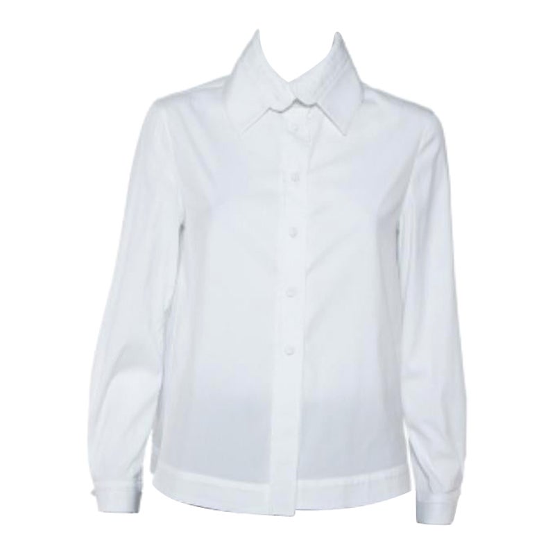 Emporio Armani White Cotton Extended Collar Detail Button Front Boxy Shirt M For Sale