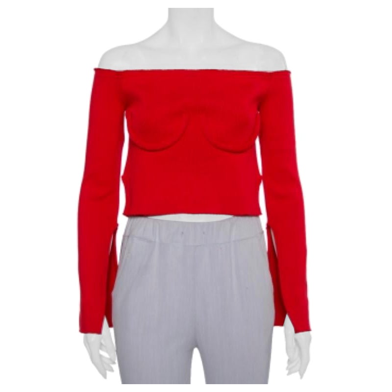 Orseund Iris Red Knit Off Shoulder Crop Top L For Sale