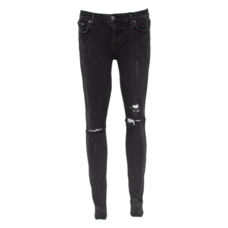 Lovers + Friends Black Denim Distressed Skinny Ricky Jeans M For Sale