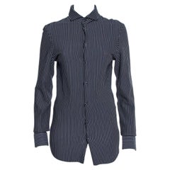 Emporio Armani Navy Blue Striped Cotton Knit Button Front Shirt S