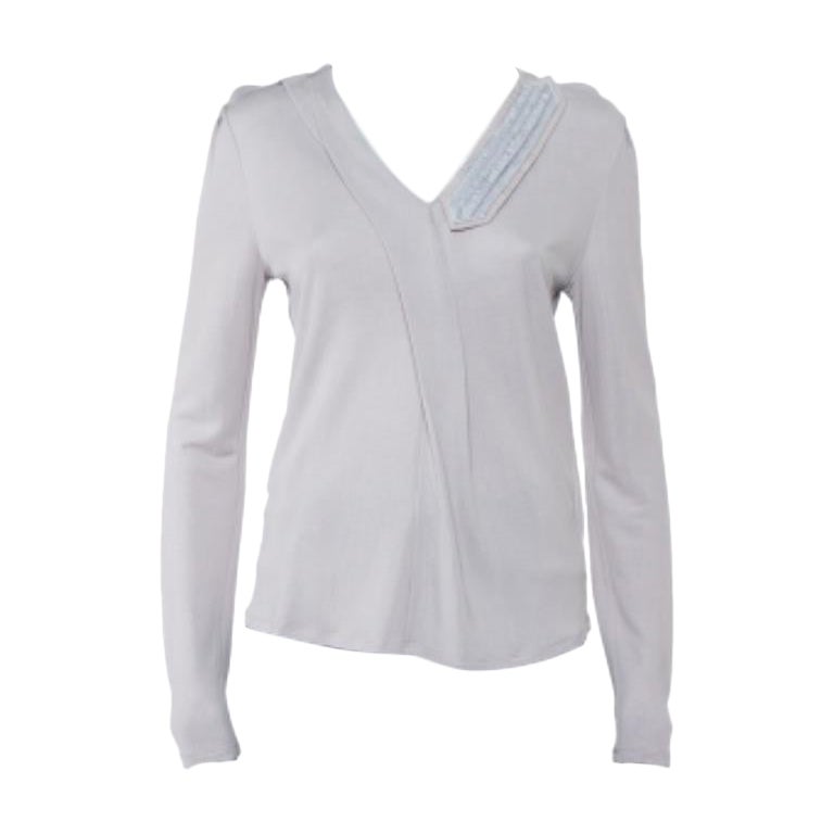 Emporio Armani Grey Knit Draped Detail Long Sleeve Top L For Sale