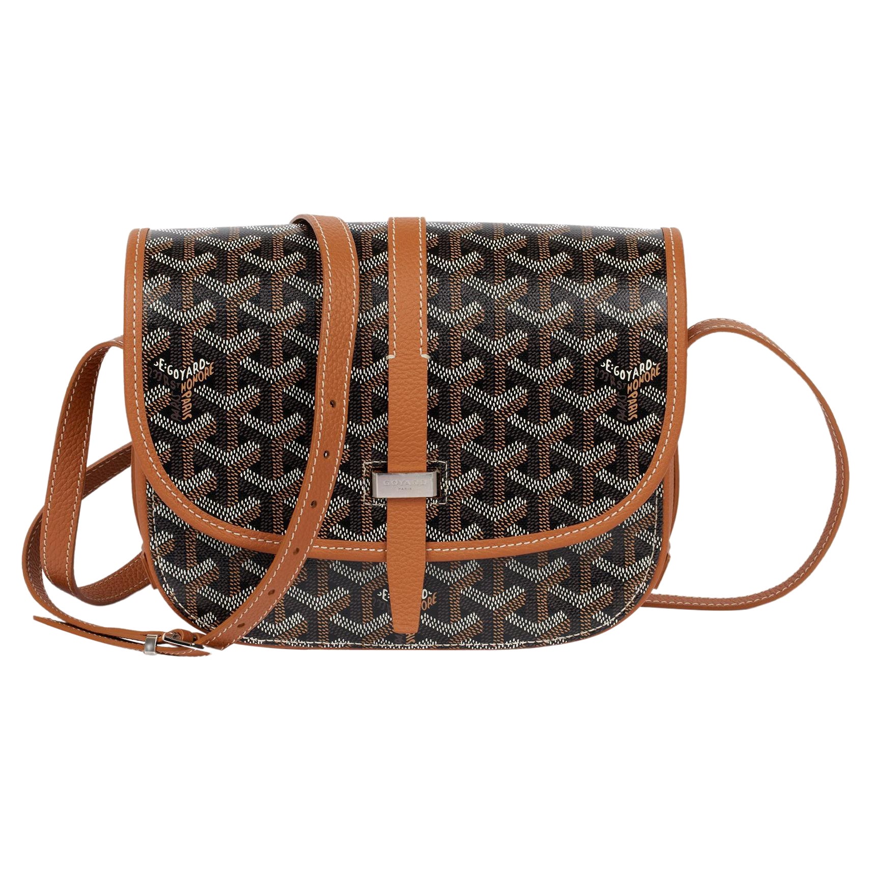 Goyard Black Chevron Coated Canvas & Brown Decize Taurillon Leather Belvédère PM in vendita