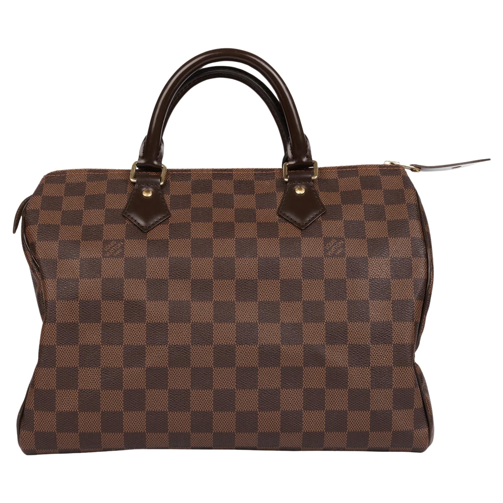 Louis Vuitton Damier Ebene Lienzo Recubierto y Piel de Becerro Marrón Speedy 30cm en venta