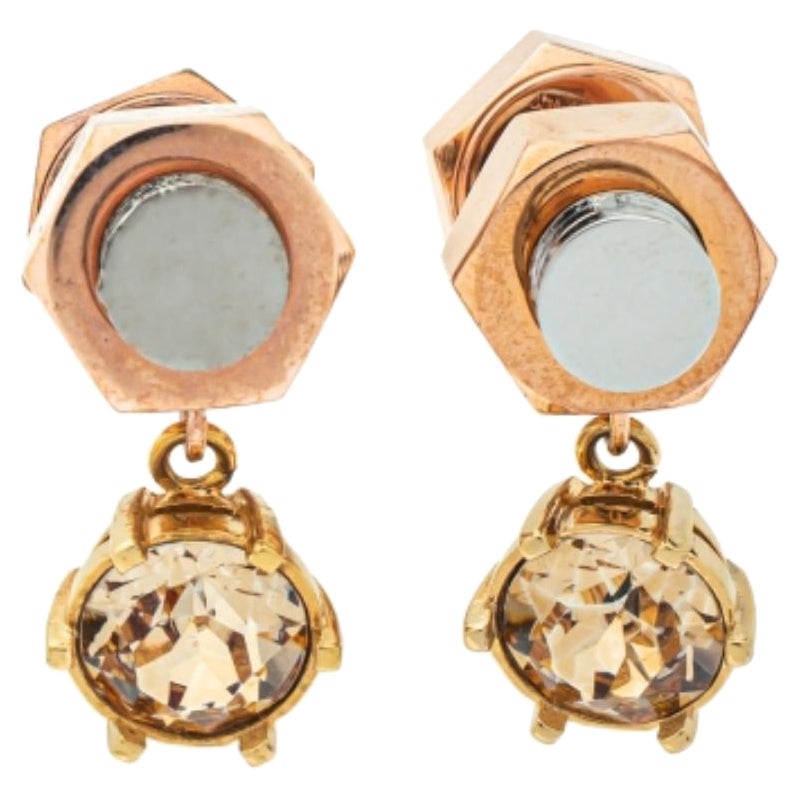 Burberry Two Tone Crystal Nut & Bolt Drop Earrings For Sale