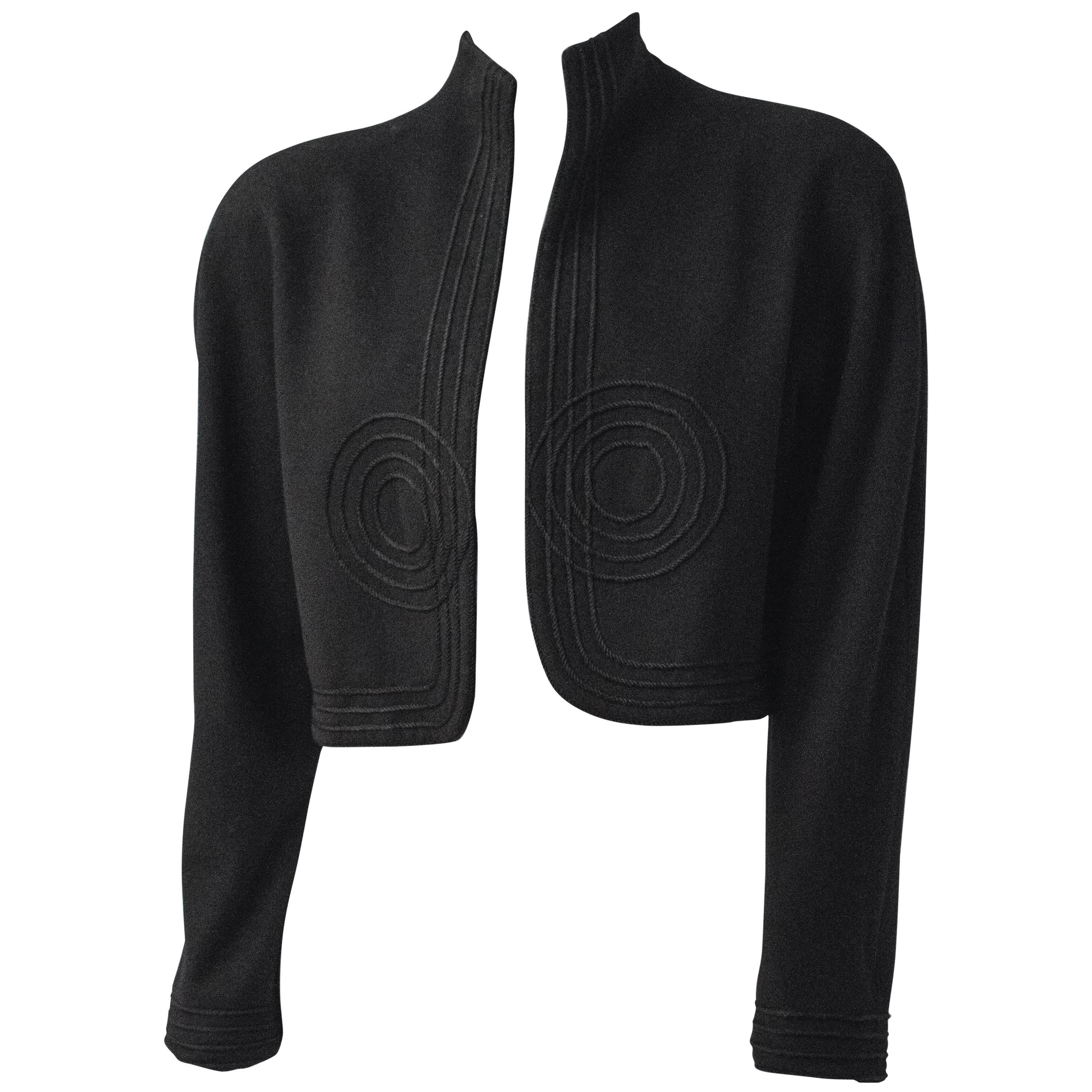 90s Black Wool Italian Blazer with Cording Embellishment  For Sale