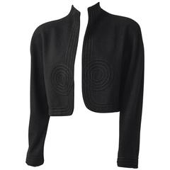 Vintage 90s Black Wool Italian Blazer with Cording Embellishment 